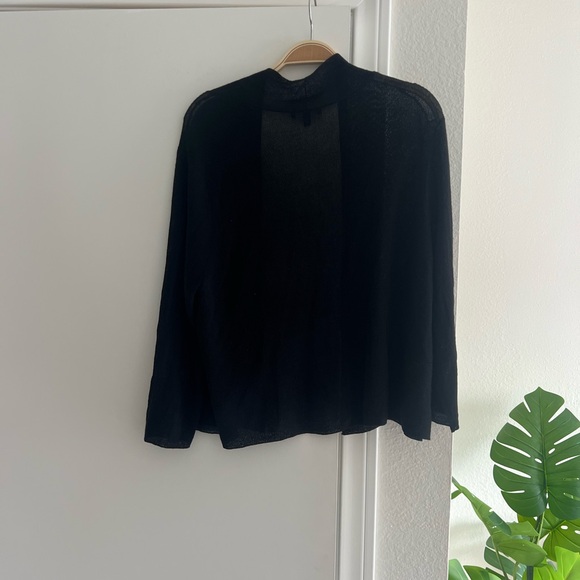 Eileen Fisher Cardigan Black Stretchy Classic Open Sweater Lightweight Minimal - Picture 4 of 8